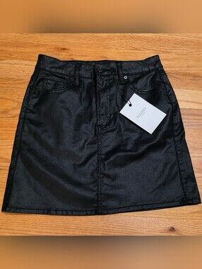 Hidden Los Angelas- Black Peyton Coated Denim Mini Skirt. Size Small